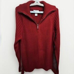 Jones New York Sport Sweater Womens XL Red Knit Ribbed Pullover 1/4 Zip